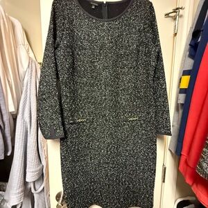 Talbots Black & White Tweed Long Sleeve Shift Dress with Metallic Thread